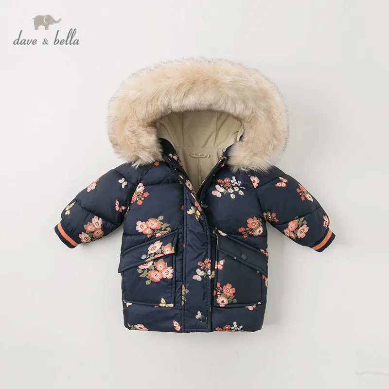 High Quality Dave Bella Floral Hooded Winter Baby Winter Coat For