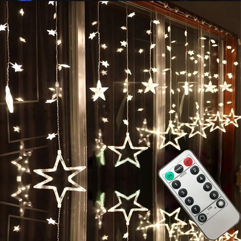 AC110V ou 220V iluminação de férias LED Luzes Fadas de Fada Star Cortina de Estrela Luminarias Garland Decoração Do Casamento de Natal 3M Y201020