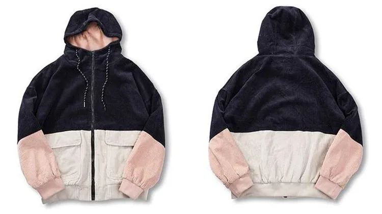 Mens Hip Hop Corduroy Jacket - Loose Fit Winter Hoodie