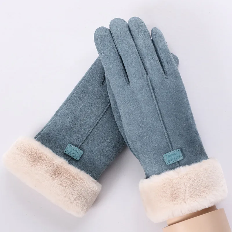 Kvinnor handgjorda vinterkörning Vattentäta vindtäta handskar håller varm pekskärm faux mocka handske