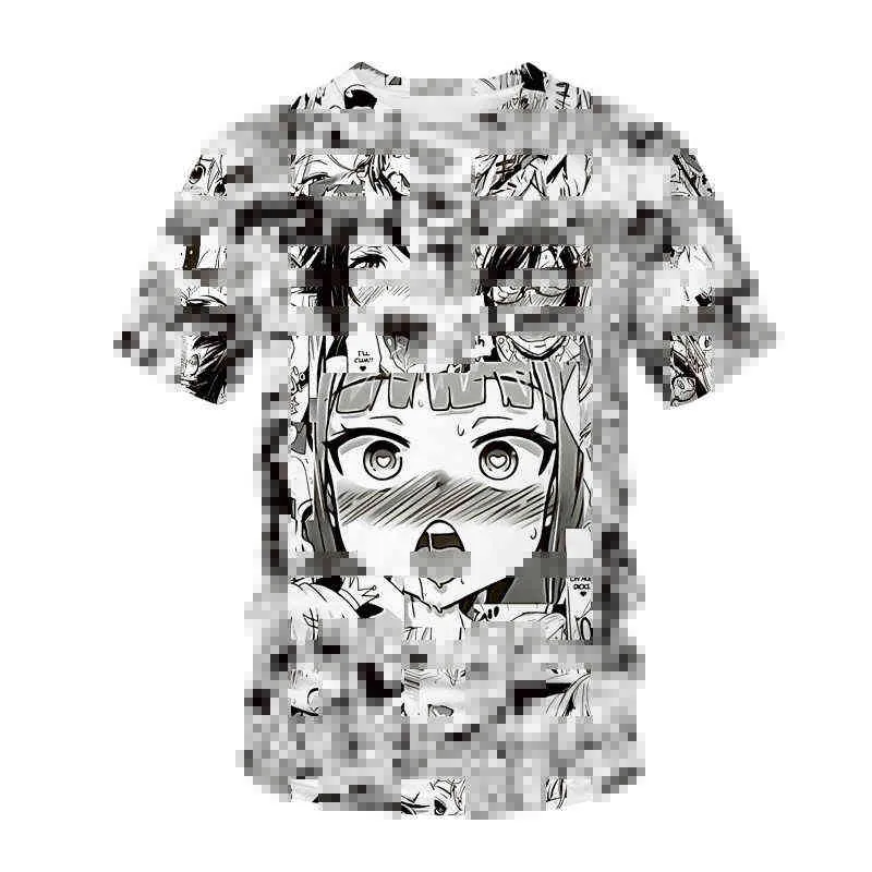 Ahegao Tシャツアニメ3Dプリント男性女性ストリートウェアHentaiパターンOネックヒップホップTシャツ原宿カジュアルトップスセクシーな女の子服Y220208