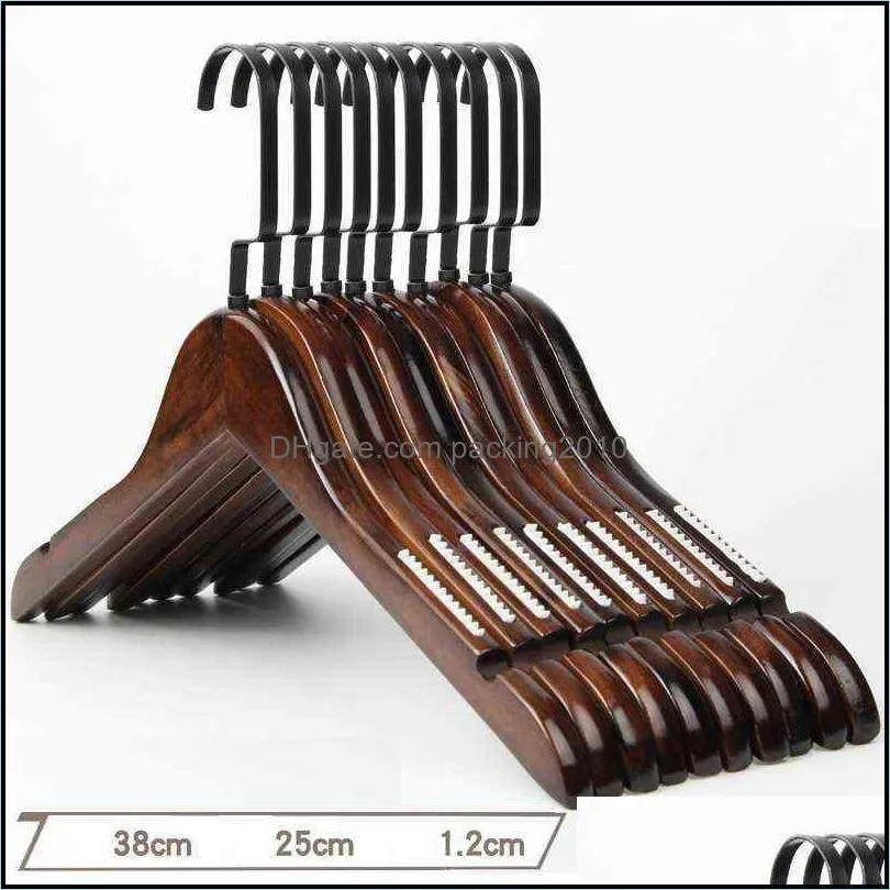 10Pcs/set Adult -Wide Solid Wood and Metal Hook Wooden Hangers With Notches Non-slip Metal Hook for Clothes W2760 220115