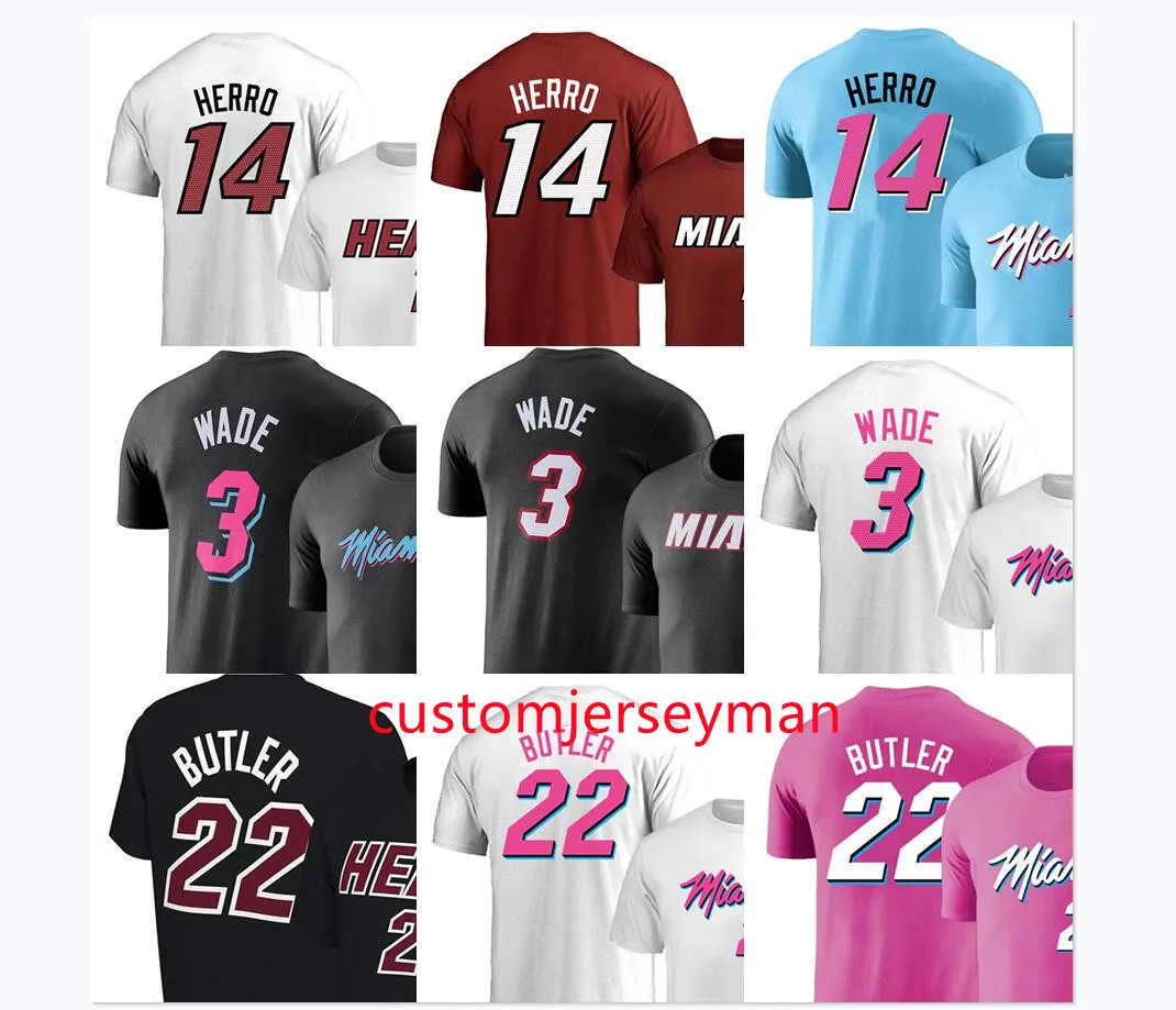 tee-shirt de joueur de basket-ball miami # 3 t-shirts wade Fans TopsTees # 22 butler manches courtes t-shirts herro blanc bleu rose imprimé coton mens taille S-XL