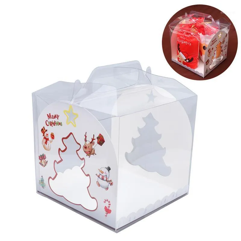 Geschenk Wrap Weihnachten Transparent Kuchen Box Tragbare Verpackung Boxen Organizer Mit Griff Für Home Dessert Haus Bäckerei1