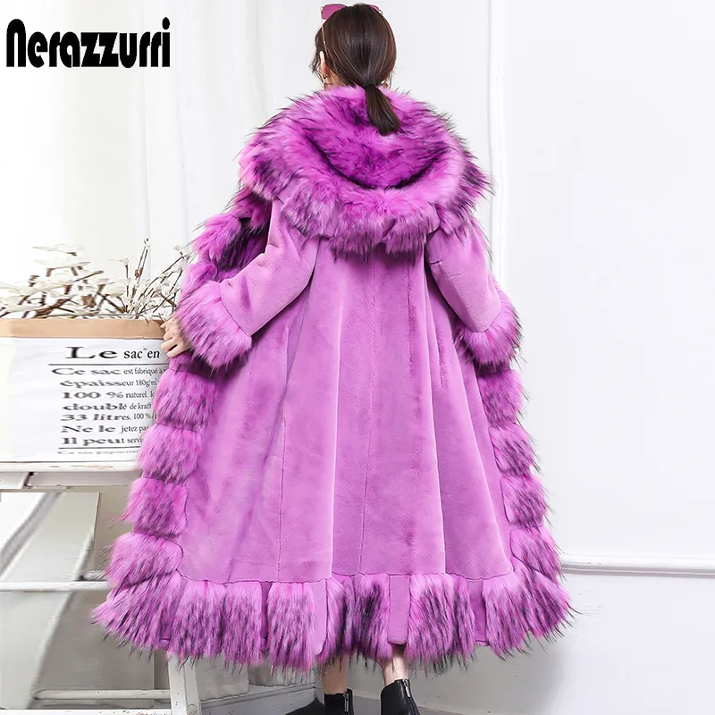 Nerazzurri Plus Size Long Faux Fur Long Fur Coat Women For Women Warm  Purple And Black With Fox Fur Trim 4XL 7XL From Dou003