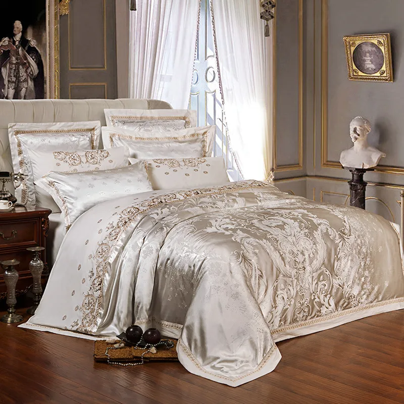 Luxo europeu de algodão de seda mistura de cama de cama jacquard rainha rei edredom folha folha fronha t200706