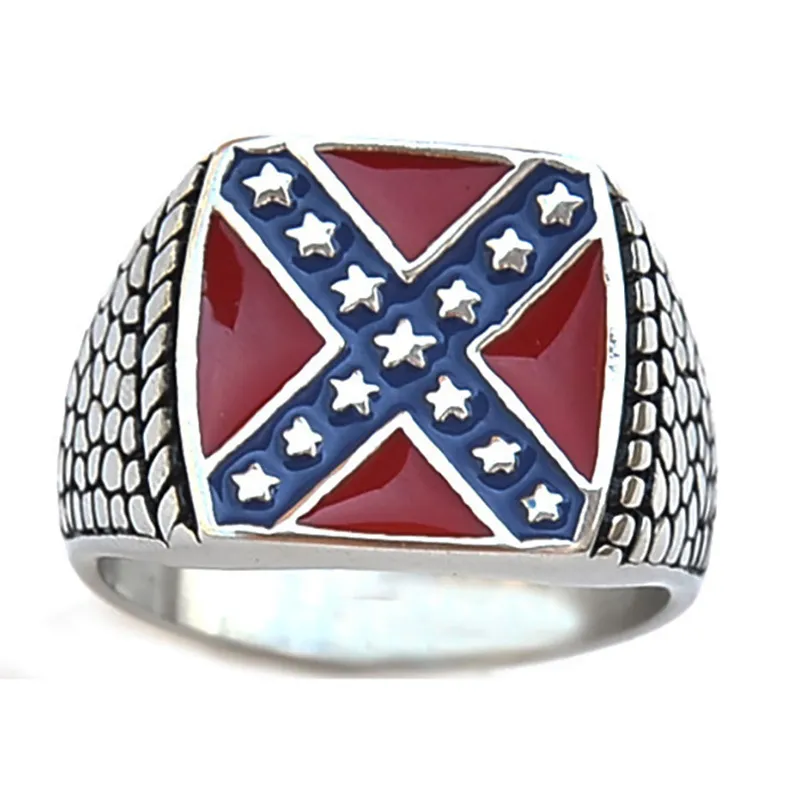 Men's Stainless steel federal American federation Red Blue United States US flag star shape cross X intersect confederate rings jewelry