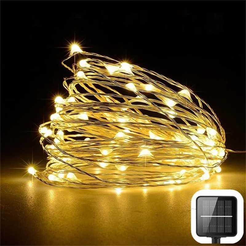 Lawn Ground Plug Lamp Strings Solar 100 Led 10m Lamp String Home Christmas Outdoor Garden Fairy Light Copper Wire 13 9ls G2