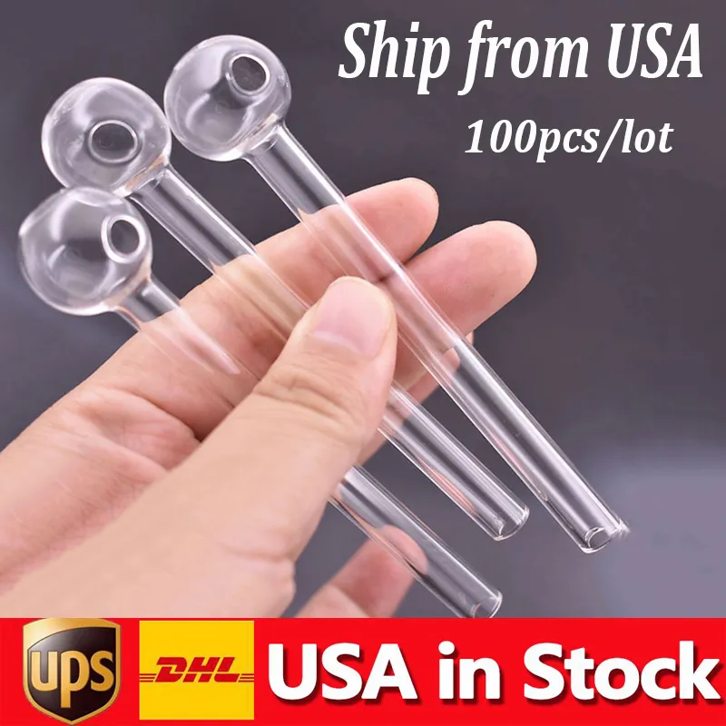 Local Warehouse Pyrex Glass Oil Burner Pipe 4inch Lenght Bubbler Smoking Water Pipes hand adapter for Dab Rig Bong 100pcs/lot