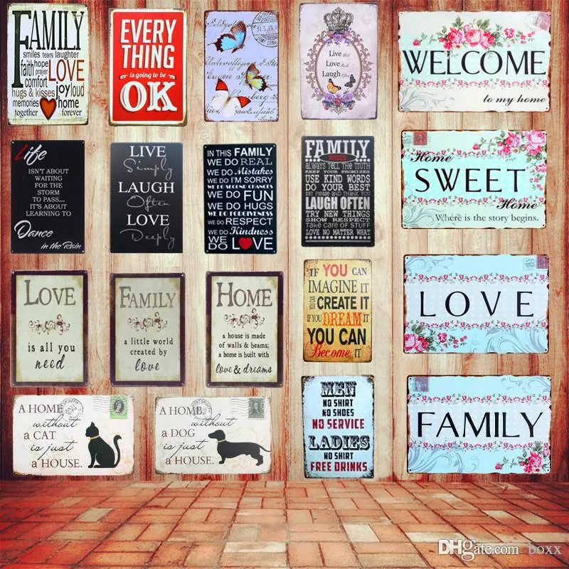 2021 Belle fleur Bienvenue chez My Home Fer Affiche en métal Plaque Plaque Plaque Mur de mur Vintage Art Peinture Familiale Plaque Taille 30 * 20cm