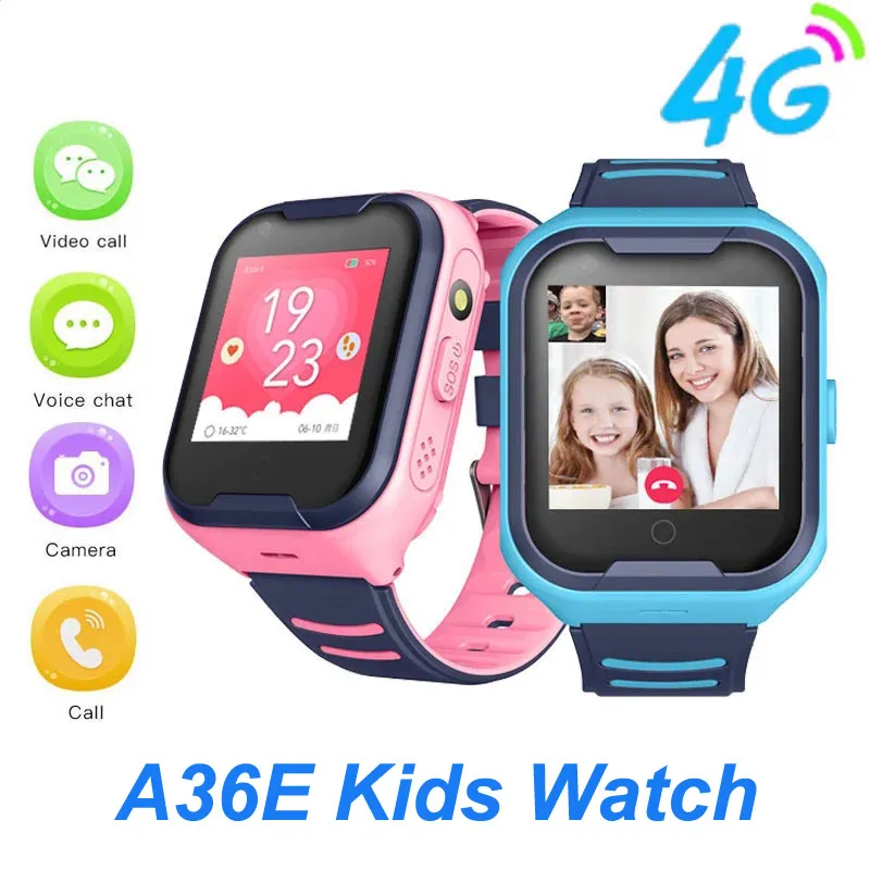 A36E 4G Smart Kids Watch Vattentät IPX7 WiFi GPS Video Samtalskärm Tracker Klocka Studenter Armbandsur Barnbarn GPS Watch