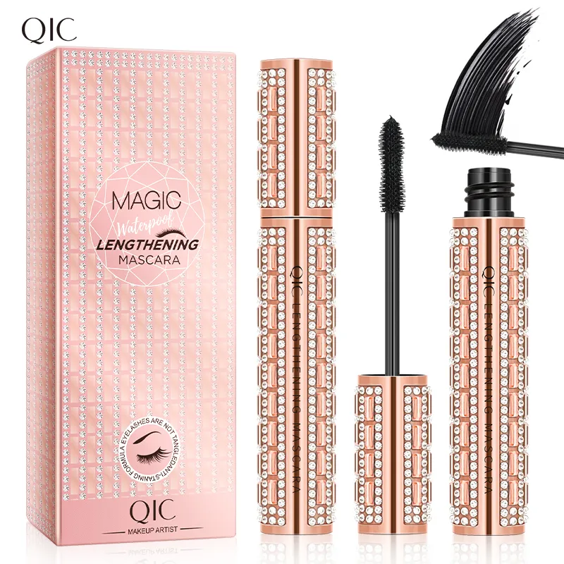 4D Waterdichte Silk Fiber Lash Mascara Diamond-Studded Sex Wimper Mascara Zwart Langdurige Dikke verlengde Smudge Proof Eyelashes Volumineuze wimpers Máscara