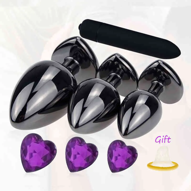 Nxy vibrateurs Bronze Plug Anal vibrateur violet coeur masseur cristal gode balle Masturbation jouet 1220