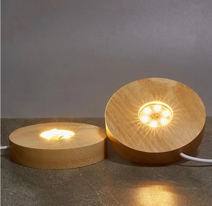 Base lumineuse LED en bois, base ronde lumineuse LED colorée + lumière  chaude, présentoir de bureau