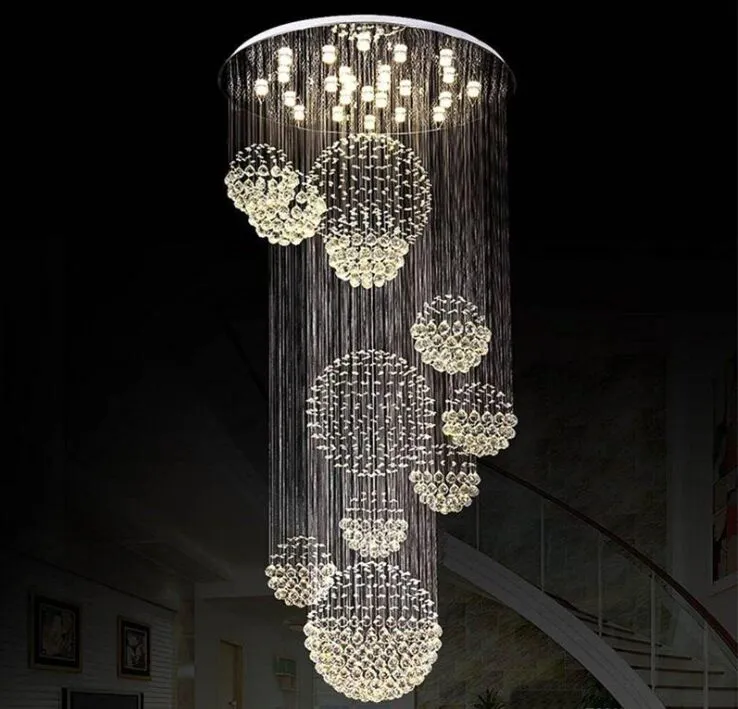 Modern Chandelier Large Crystal Light Fixture for Lobby Staircase Stairs Foyer Long Spiral Lustre Ceiling Lamp Flush Mounted Stair Light