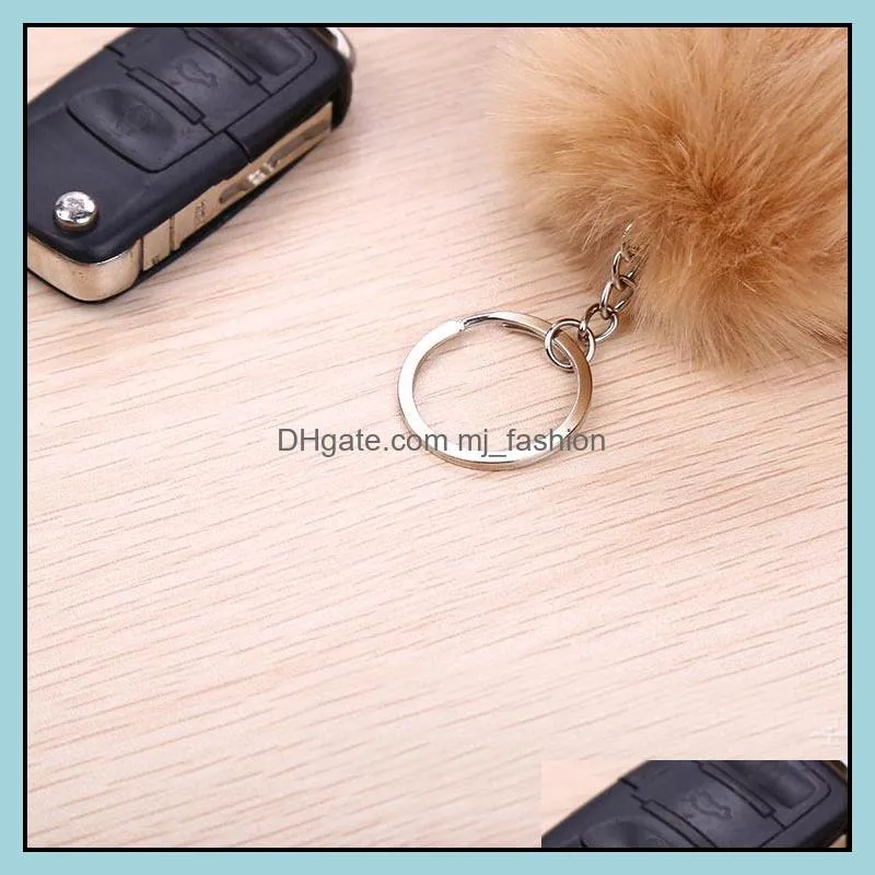 Fashion Faux Rabbit Fur Ball 8CM Plush Keychain Silver Metal Fur Ball Key rings Bag Pendant Car Keychain