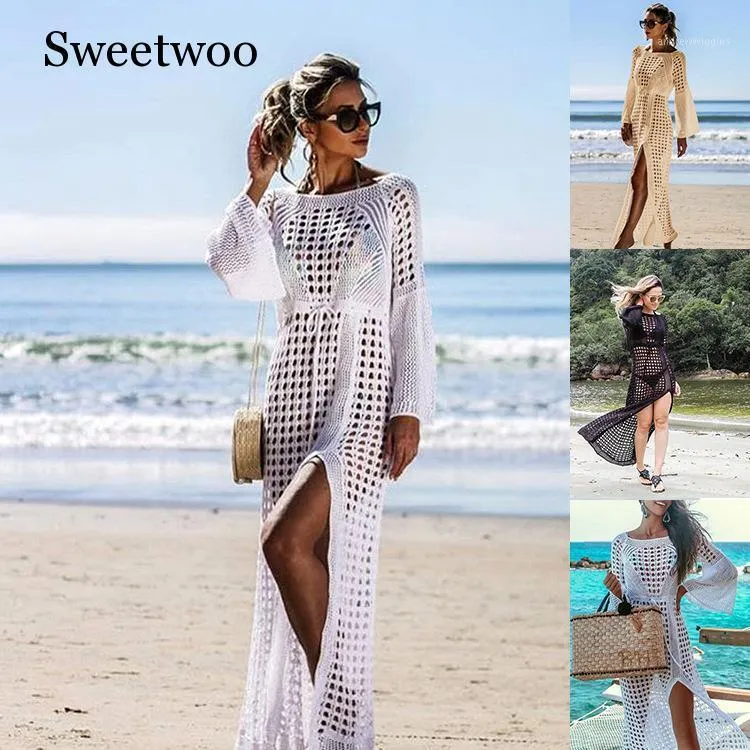Sarongs Women Bikini Cover Up Swimwear Sheer Lace Long Beach Maxi Wrap Skirts Sarong Summer Split Skirt Cover-Ups Black White Pink1