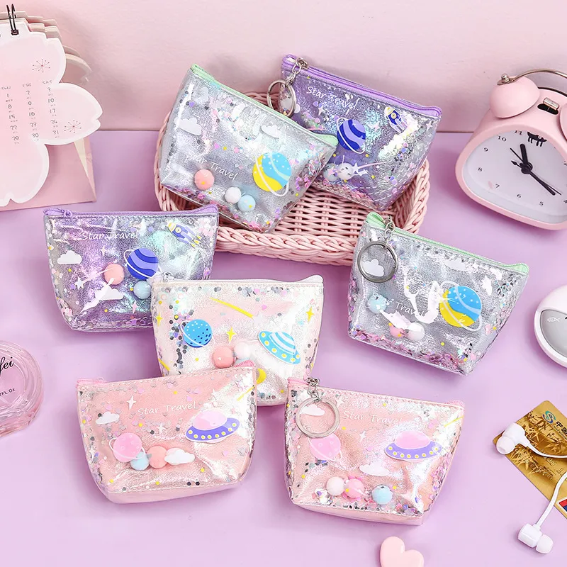 Mini Coin Purse Clear Jelly Transparent Wallet Small Zipper Purse PVC Change Purse Pouch for Women planet