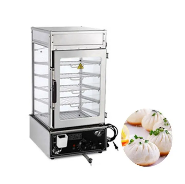 Food Processing Equipment stainless steel commercial 5 layers electric frozen steamed bun steamer glass food warmer display showcase