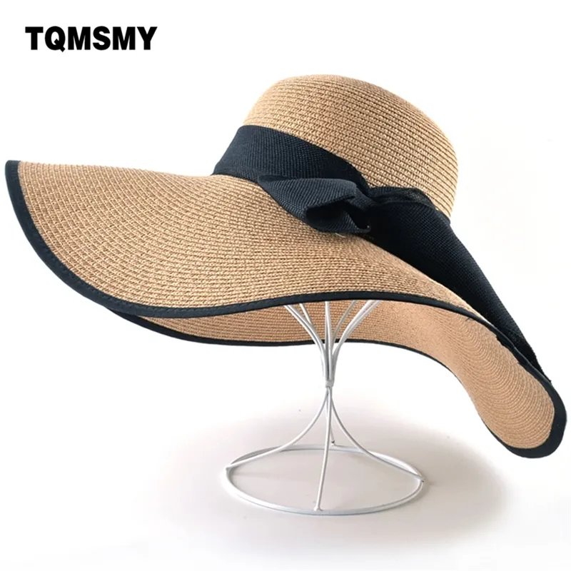 TQMSMY Элегантные соломенные шляпы для женщин Beach Cap широкие Brim Sun Hat Hat Ladies Летние лук-узлы Caps Shade Gorro Bone Capory Femme Y200714