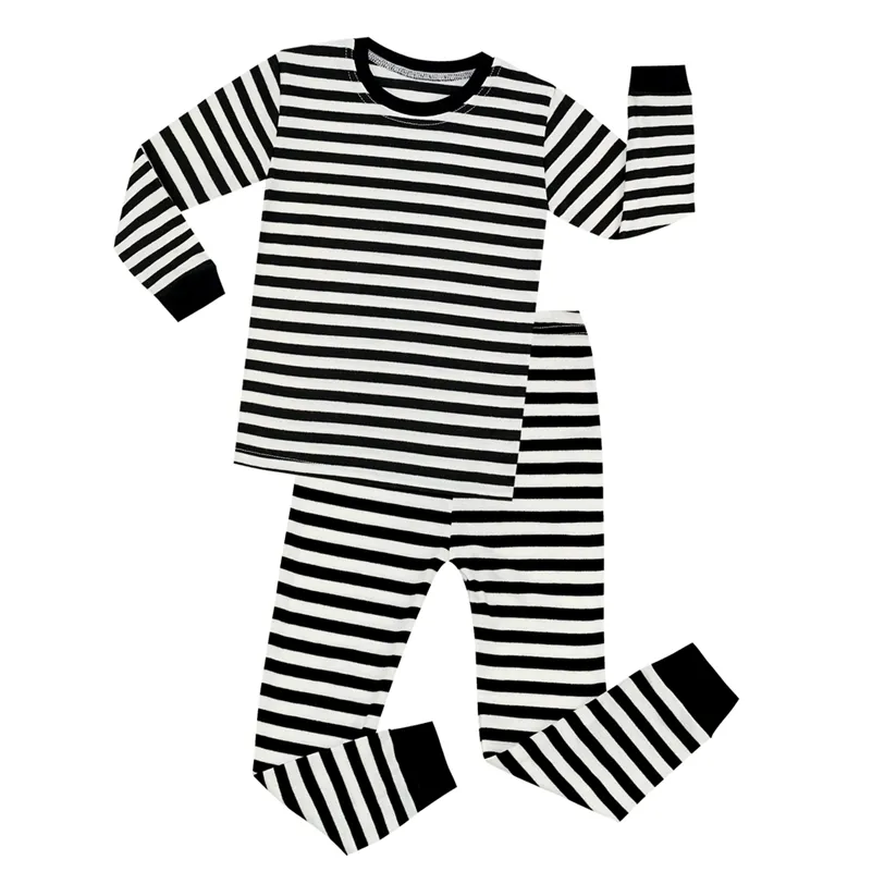 Siyah Beyaz Pamuk Tam Kol Çizgili Pijama Boys Noel Pijama Çocuk pijamalar Bebek Gecelikler Çocuk Homewear LJ201216 ayarlar ayarlar