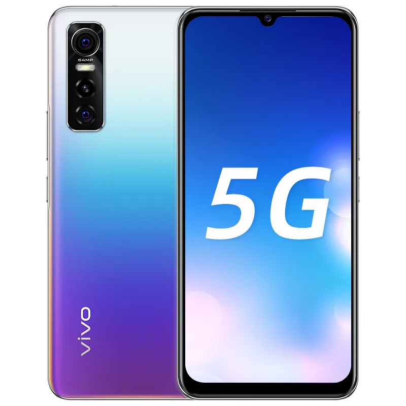 Оригинальный Vivo S7E S7 E 5G Мобильный телефон 8 ГБ RAM 128GB ROM MTK 720 OCTA CORE 64.0MP AR OTG 4100MAH Android 6.44 "Amoled Полноэкранный отпечаток пальца ID лица Skack Smart Cell Phone