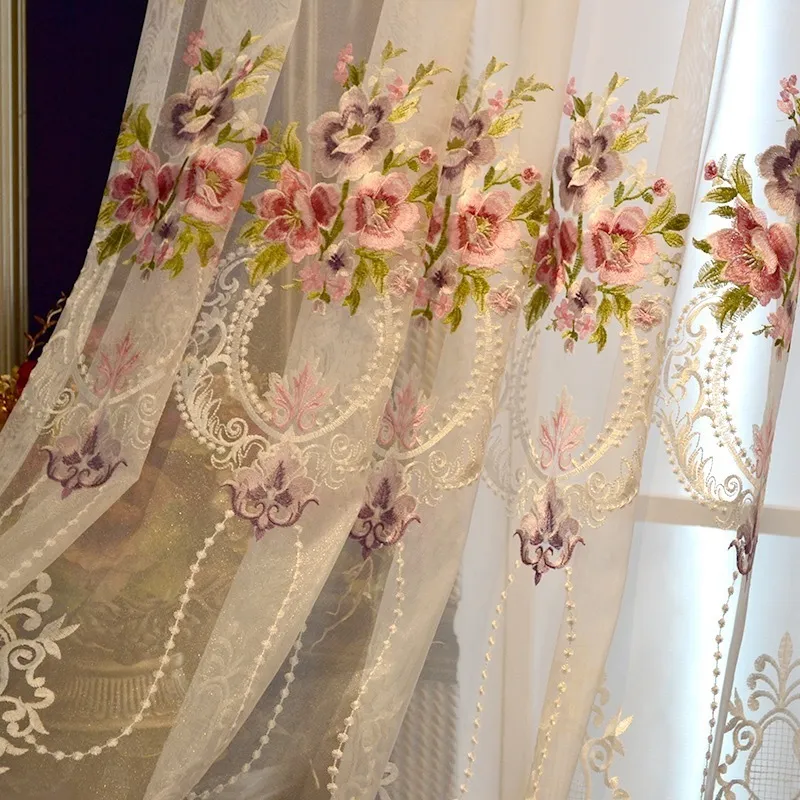 Europejskie Luksusowe rozpuszczalne w wodzie haftowane tiulowa kurtyna aksamitna koronkowa zasłona przędzy do salonu wesele dekoracji domu woal # 4 LJ201224