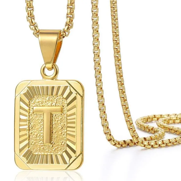 Collana con ciondolo a lettera quadrata Hip Hop Tyrant Gold Iniziali maiuscole Nome Ciondolo Collana di perle da 20 pollici Gioielli in acciaio al titanio