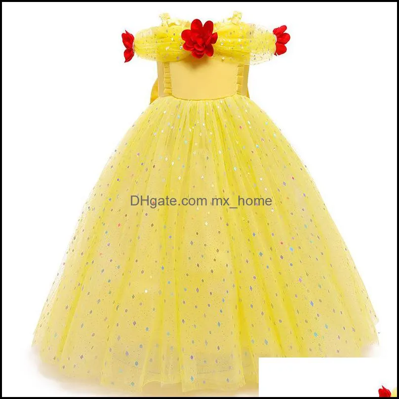 kids clothes girls Mesh lace Bow evening dress children off shoulder flowers Net yarn princess Dresses summer Boutique fashion baby Clothing