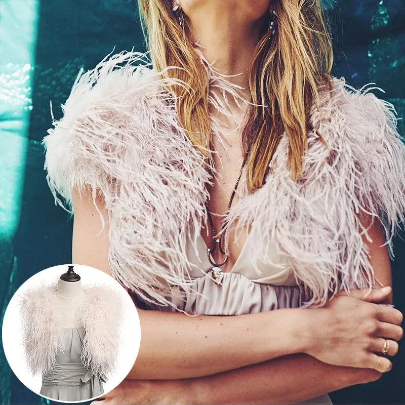 100 Blush Pink Ostrich Feather BRIDAL BOLERO Fur Jacket For Lady