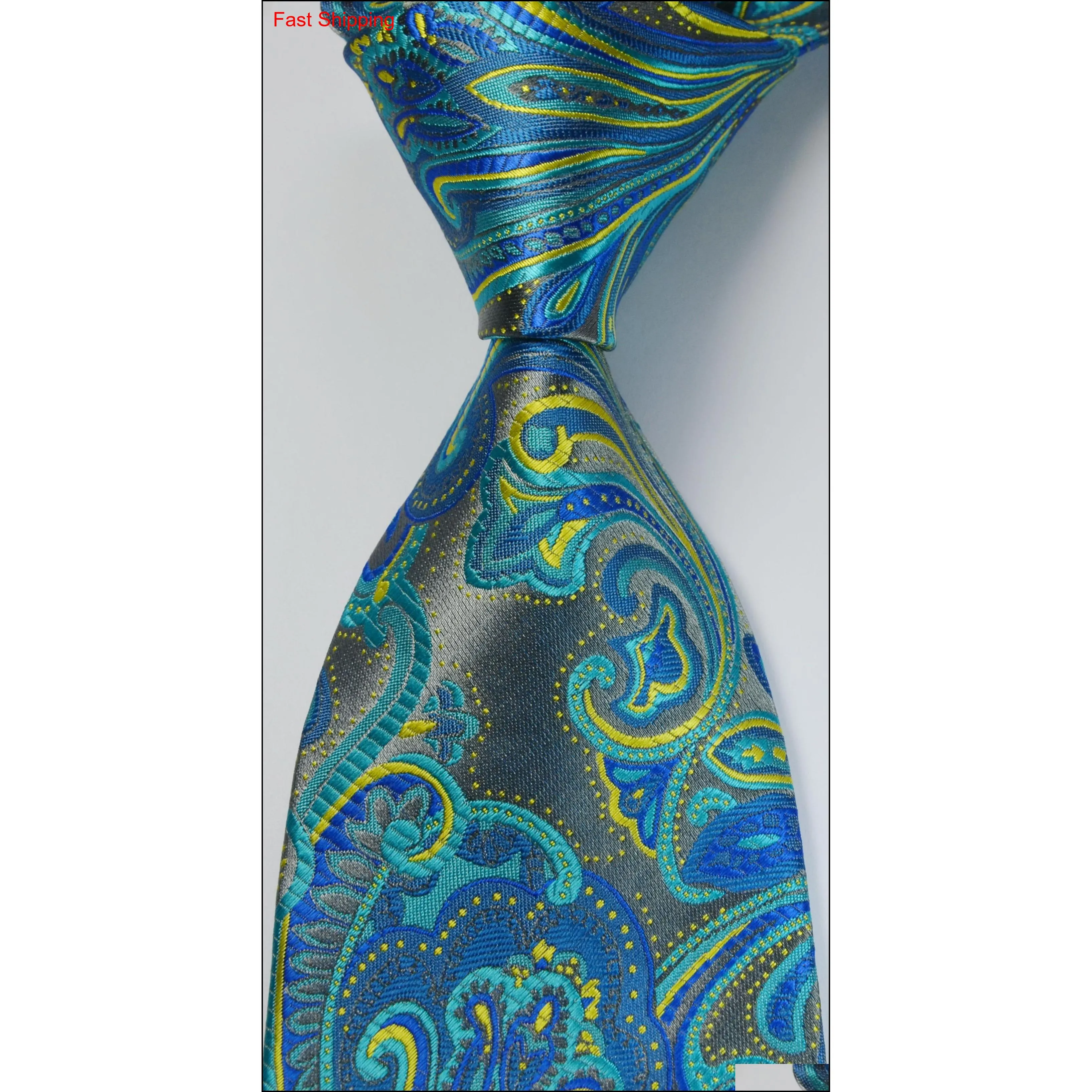 men`s floral tie silk necktie gold blue jacquard party wedding woven fashion design gz7201116