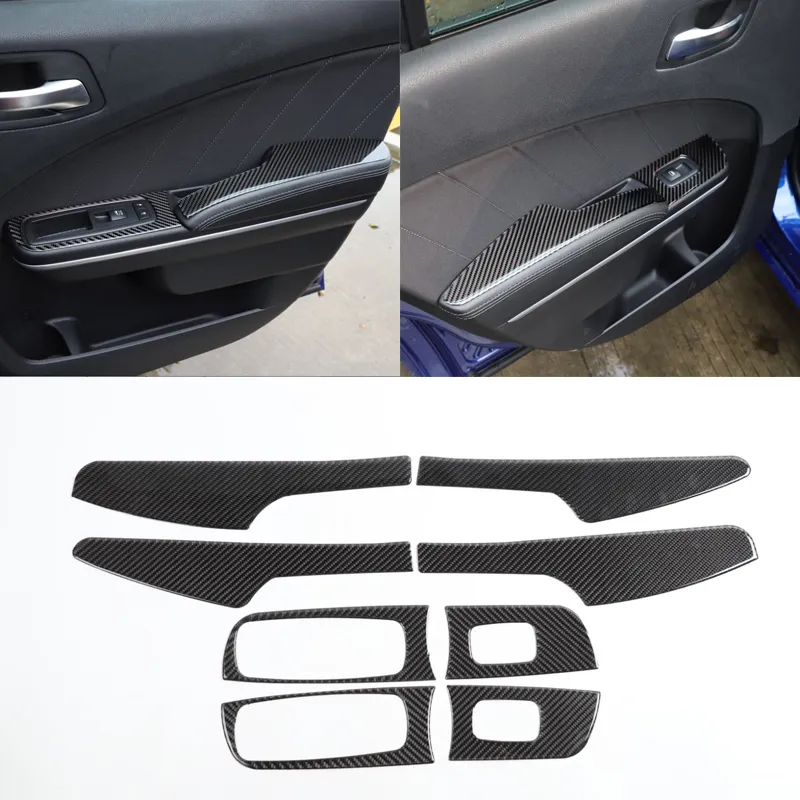 SavadiCar Carbon Fiber Look Side Mirror & Door Handle Covers For Dodge Charger 2015+ – 6-Piece Set, Gloss Black With US Flag Accent