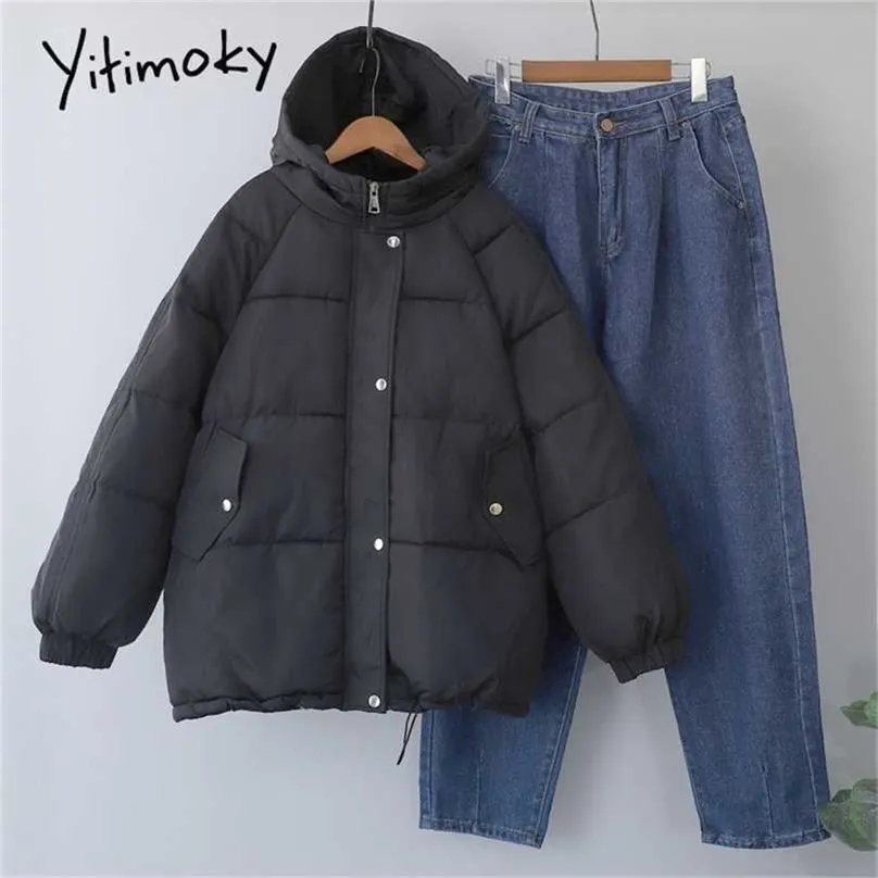 Yitimoky Winter Coat Kvinnor Parkas Oversize Zipper Kvinna Varm Elegant Puffer Jacka Kläder Harajuku Koreansk Fashion Purple 211216