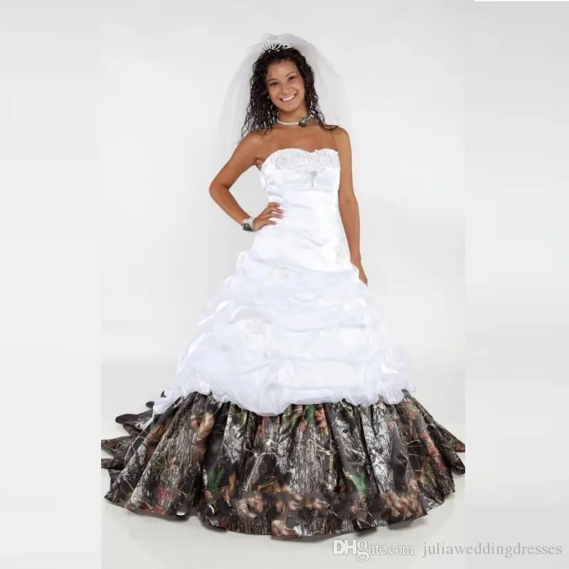 2021 Elegant Camo Camouflage Wedding Dress with Sweetheart Appliques, Beads, and A-Line Satin - Floor-Length Party Bridal Gown