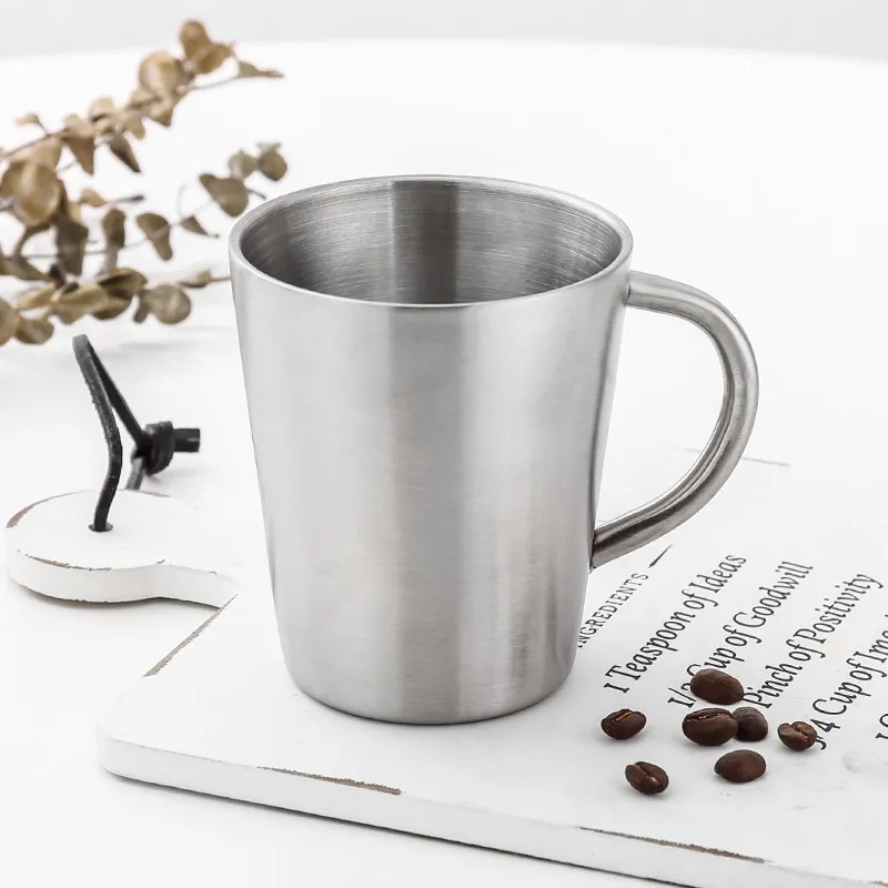 300ML Stainless Steel Mug Double Insulation Coffee Cups Household Simple Water Cup With Handle 