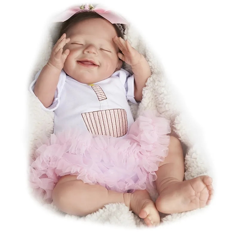 RSG REBORN Baby Doll 20 cali Realistyczne Noworodek Sleeping Smile Baby Girl Vinyl Reborn Baby Doll Prezent Zabawka Dla Dzieci LJ201031