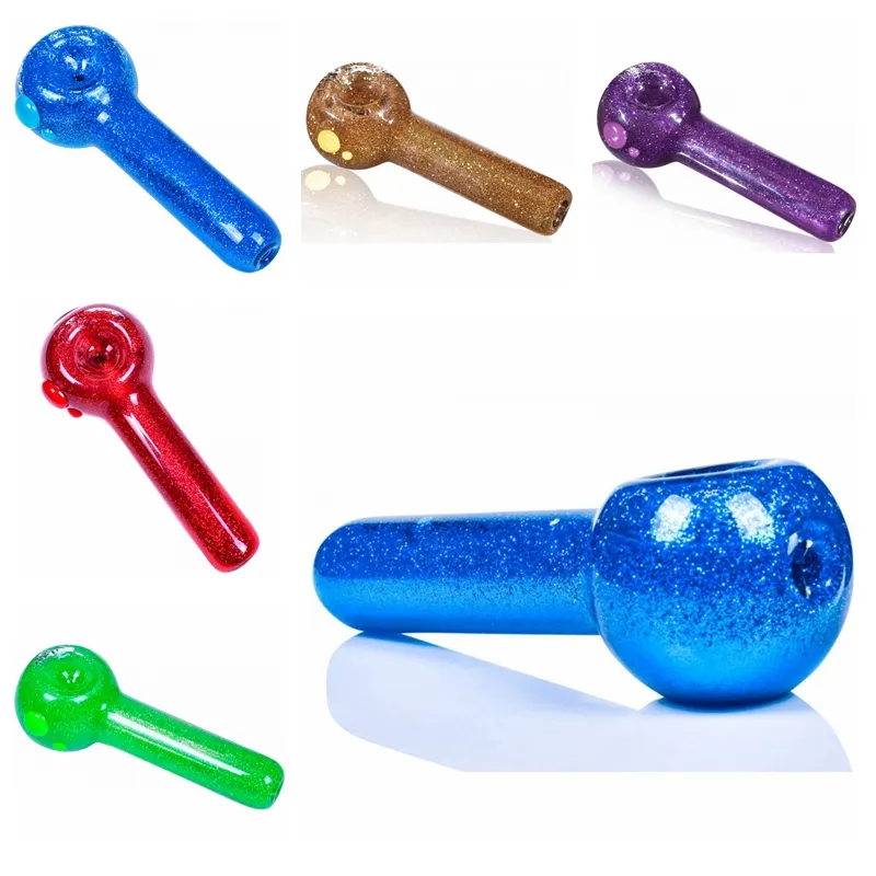 Latest Colorful Glitter Filled Pyrex Thick Glass Smoking Tube Handpipe Portable Handmade Dry Herb Tobacco Oil Rigs Filter Bong Hand Pipes