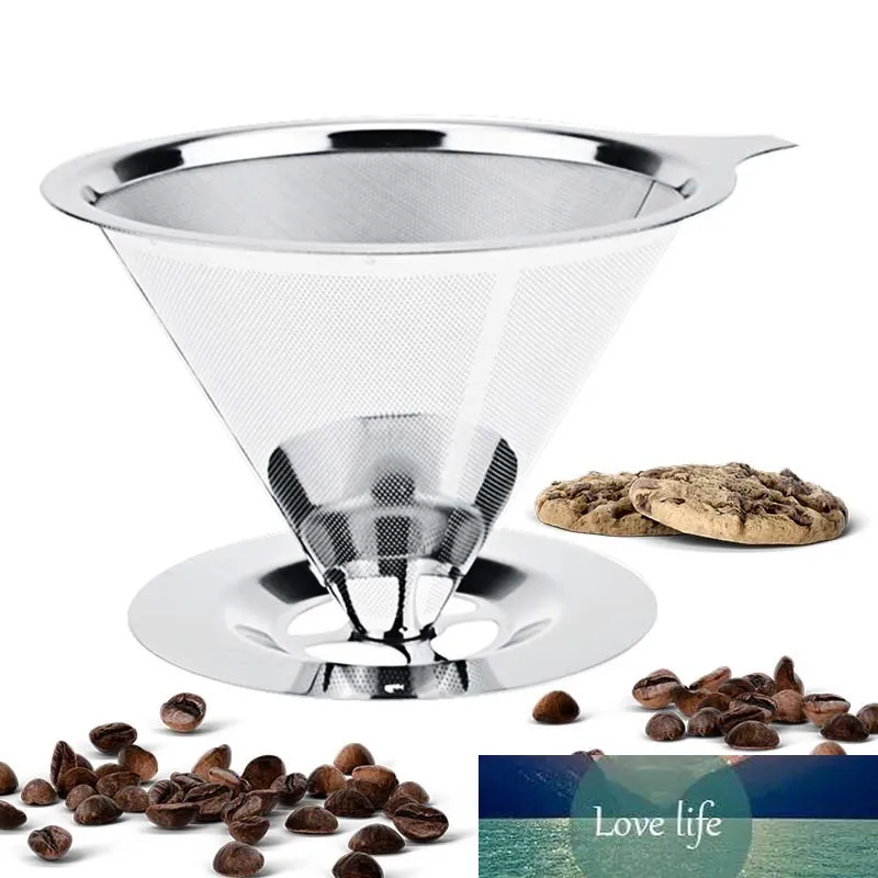 125mm 스테인레스 스틸 커피 필터 Dripper 더블 레이어 메쉬 커피 콘 필터 홀더 주입 홈 주방 커피 만들기 도구