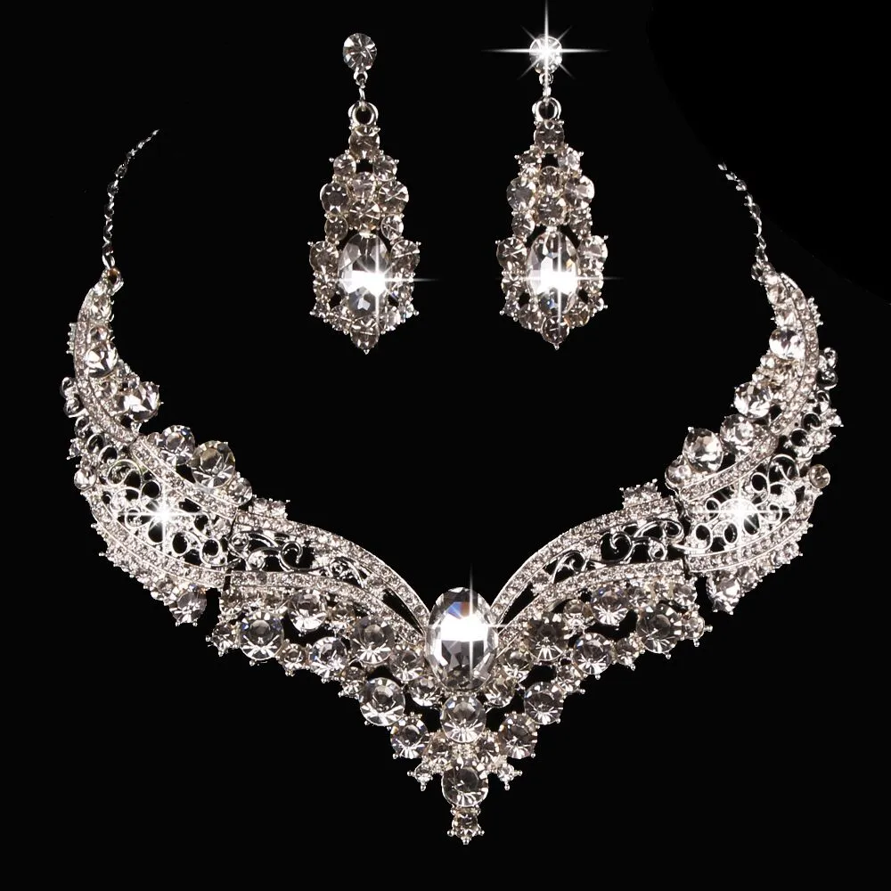 Bridal Jewelry Drop Earrings European and American Popular Big Brand Alloy Full Diamond Sets Necklace For Party Wedding