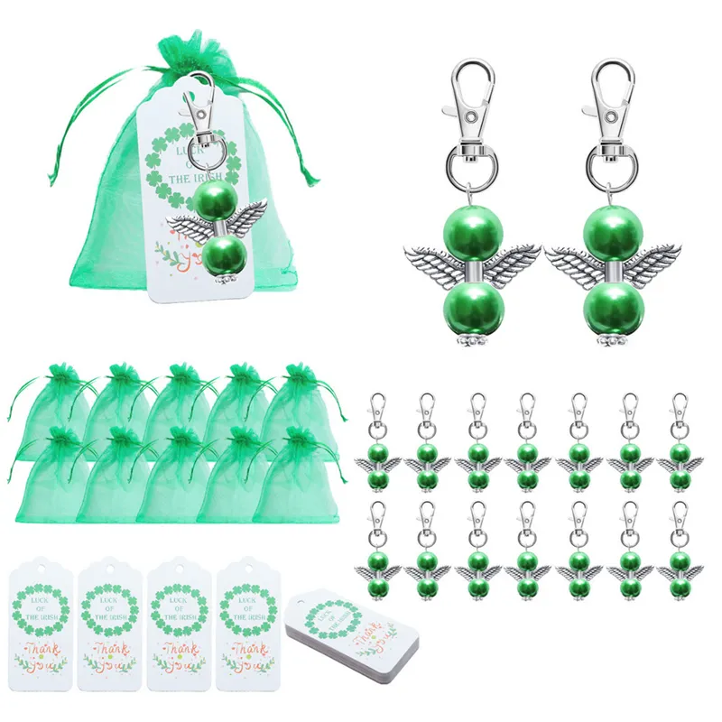 Irish St. Patrick's Day Green Angel Pendant Keychain Thank You Tags Gift Candy Bags Party Supplies Favors JK2101XB