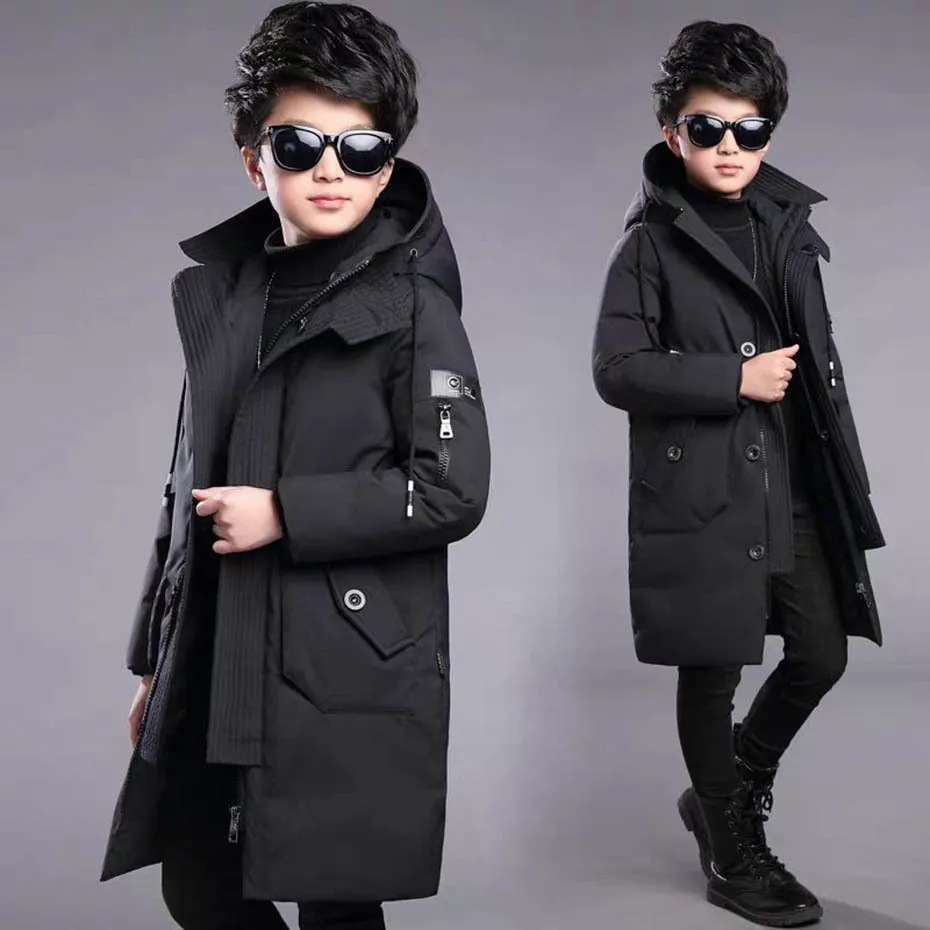 Boys Long Coat Solid Color Coat For Boys Thick Warm Kids Jacket Winter Kids Clothes 6 8 10 12 14 201126