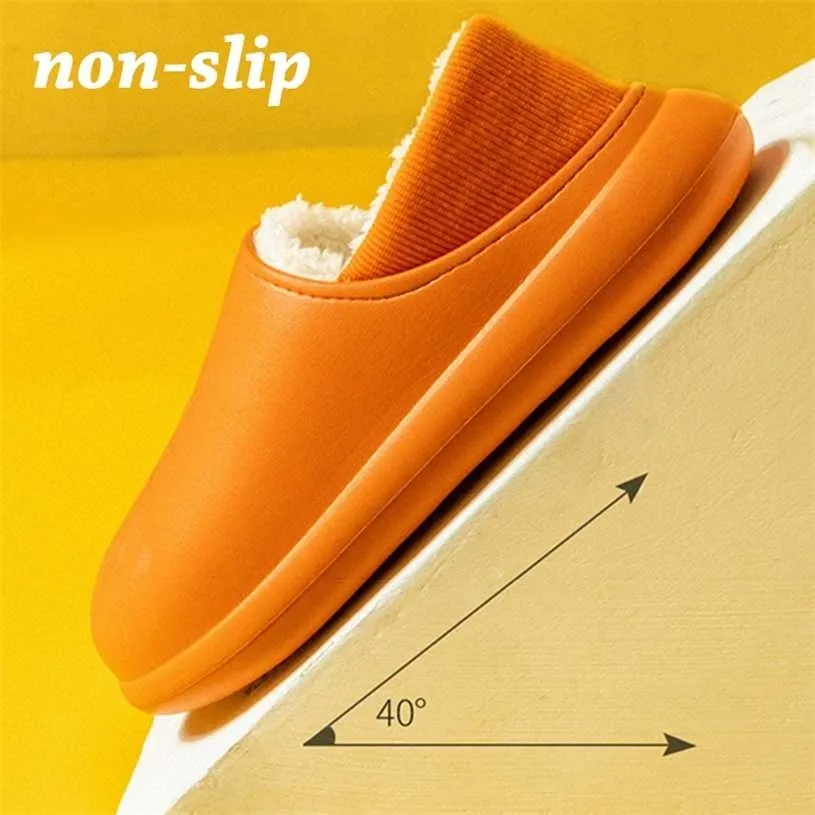 Rimocy Winter Warm Plush Home Slipper Waterproof Non-slip Indoor Slides Woman Soft Sole Cotton Clogs Couple Shoes 44 211229