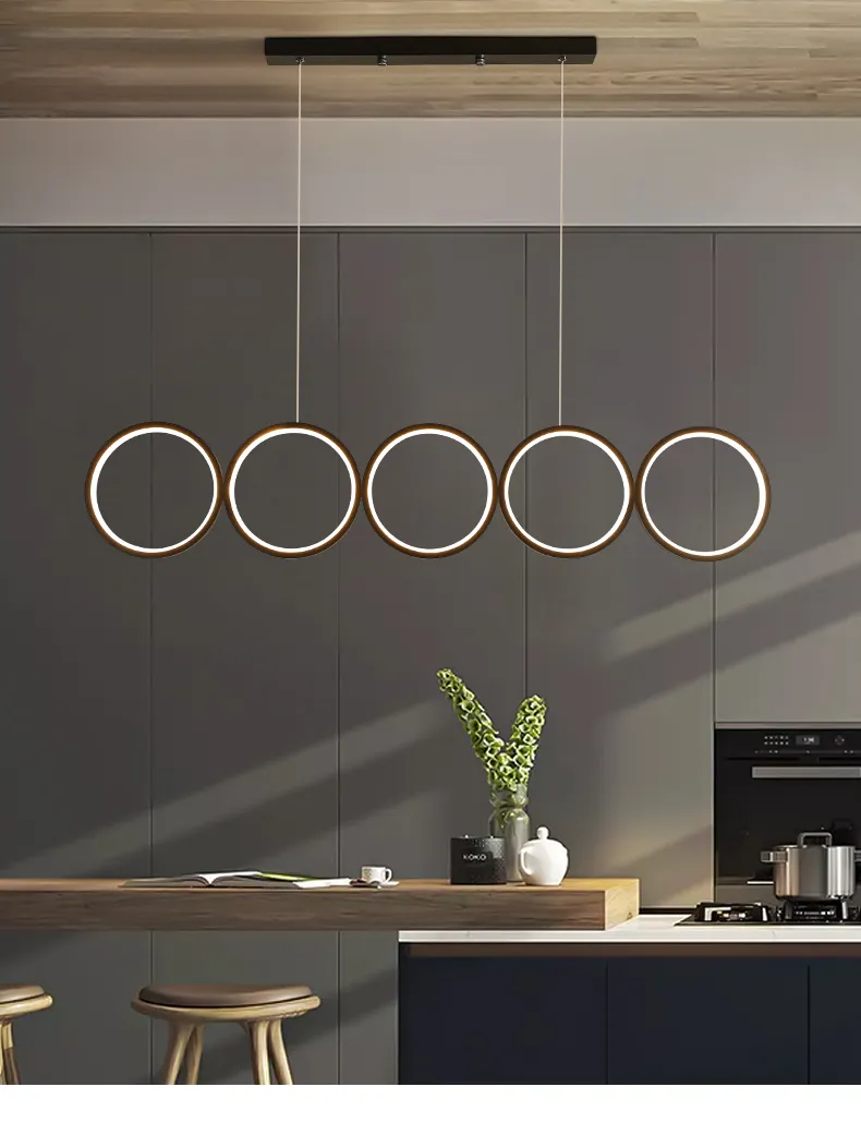 DiningRoom LED Chandelier lamp Round Rings Coffee Shop Bar Modern Nordic Simple Hanging Light Restaurant Long Black Art Pendant