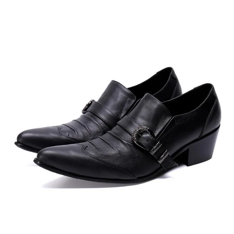 Moda Desig Dobrável Homens Oxford Negócios Sapatos Preto Genuíno De Couro Fivela Homens de Casamento Partido Alto Saltos Terno Homens Dress Sapatos