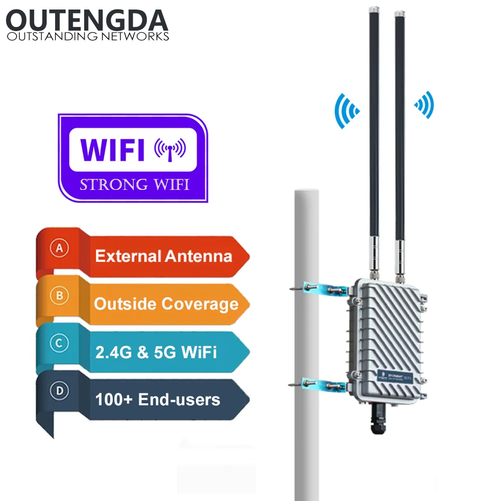 11AC 2.4G 5G Point d'accès WiFi extérieur CPE AP routeur Wi-Fi extérieur longue portée WiFi routeur sans fil 802.3af Poe