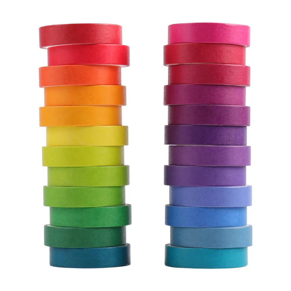 24 pz Set di nastri Washi color arcobaleno 9mm 15mm Macaron Colori Nastri adesivi per mascheratura Adesivi Decorazione Etichetta marcatore fai da te A6735