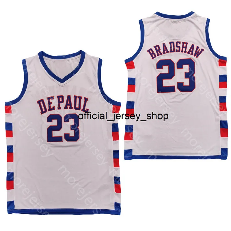 2020 Maglia da basket DePaul Blue Demons NCAA College 23 Bradshaw Bianca tutta cucita e ricamata Taglia S-3XL
