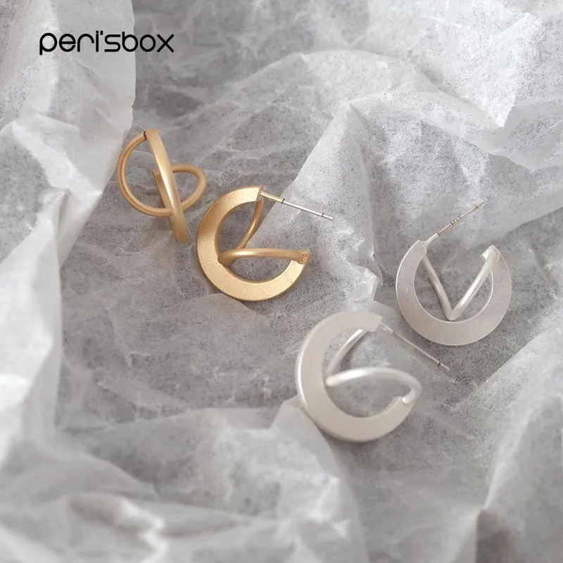 Stud Peri'sBox Trendy Matte Gold Sliver Twisted Earrings For Women Bijoux Minimalist Small Studs Simple Geometric Metal Earrings1