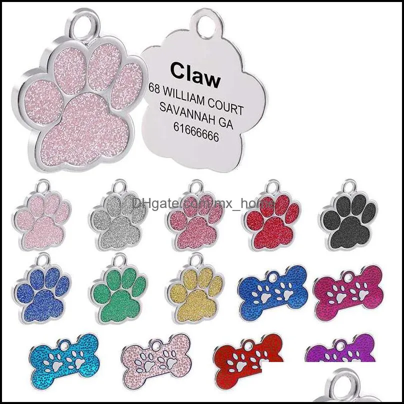 Étiquette de chien, fournitures de carte d'identité pour animaux de compagnie, maison, jardin, étiquettes personnalisées gravées pour chat, chiot, nom d'identification, collier, pendentif, accessoires en os/paillettes