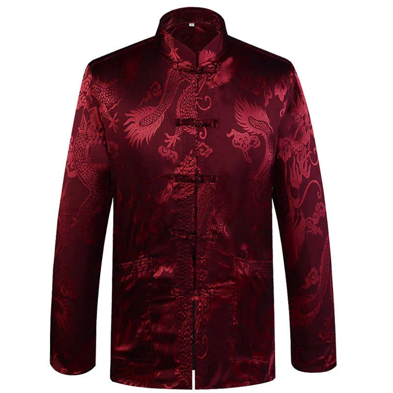 Бренд дизайнер китайский традиционный мужской сатин мандарин воротник дракон шелковый костюм костюма одежда куртка куртка Kung Fu YZT1205 рубашка
